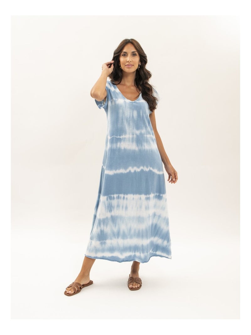 Robe tee-shirt longue motifs IBOLIA Bleu - Kiabi