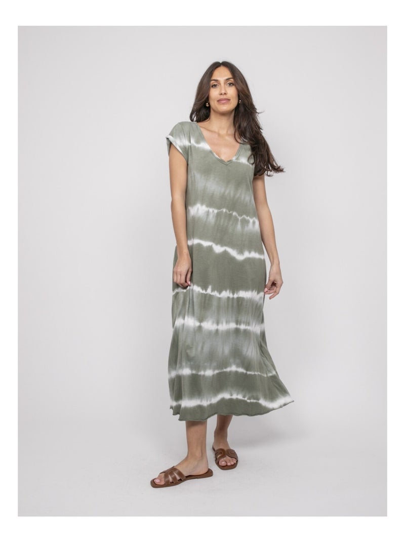 Robe tee-shirt longue motifs IBOLIA Kaki - Kiabi