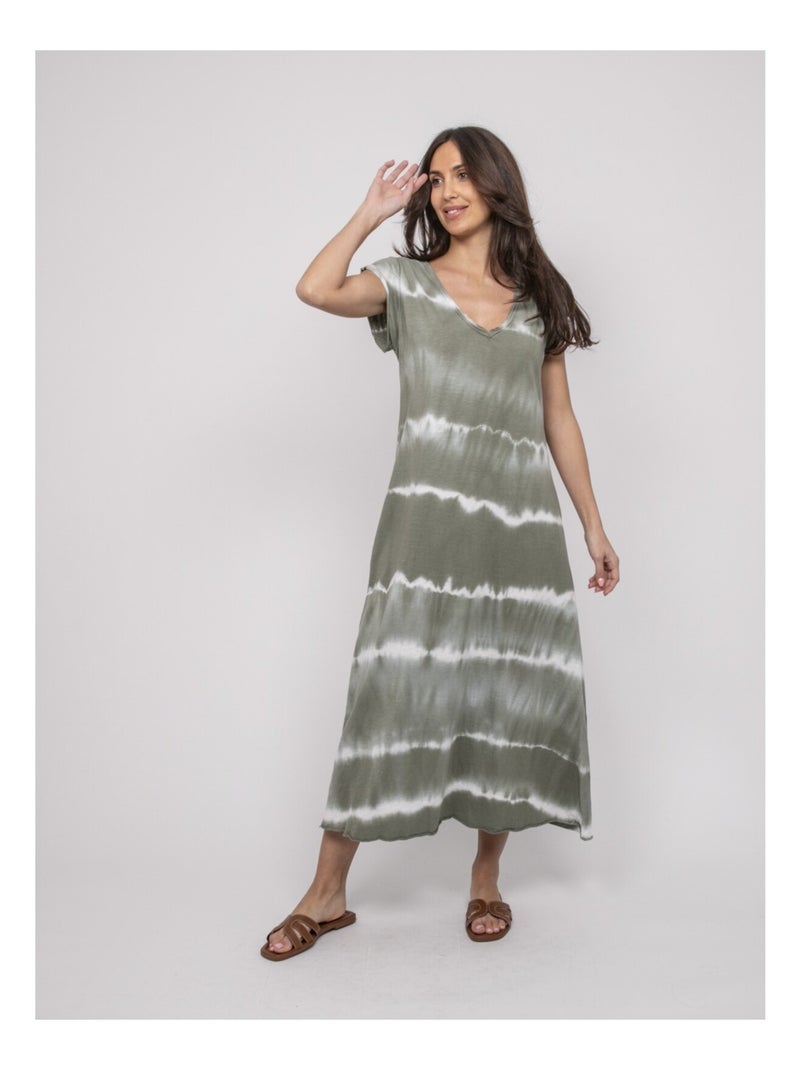 Robe tee-shirt longue motifs IBOLIA Kaki - Kiabi