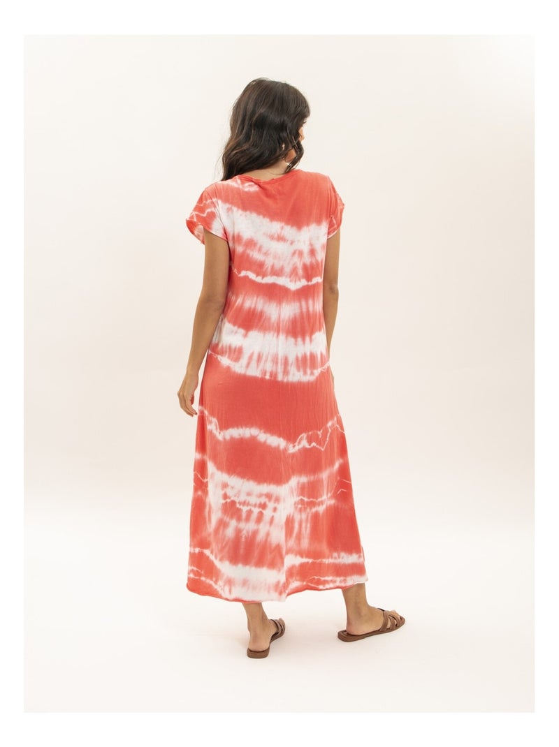 Robe tee-shirt longue motifs IBOLIA Orange corail - Kiabi