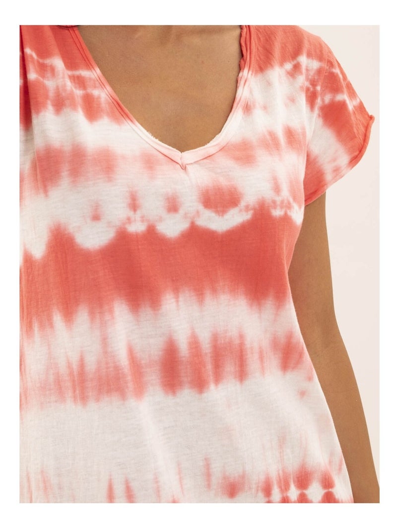 Robe tee-shirt longue motifs IBOLIA Orange corail - Kiabi