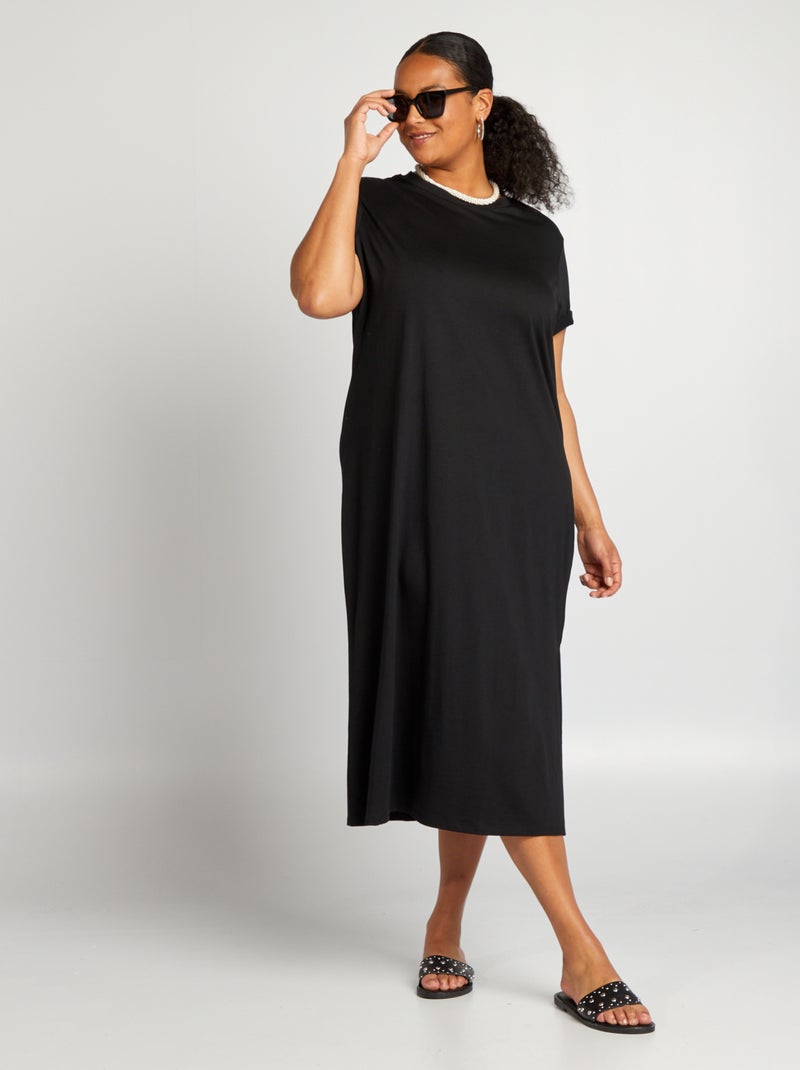 Robe tee-shirt longue noir - Kiabi