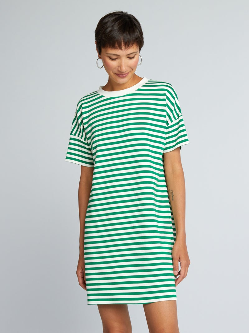 Robe tee-shirt rayée en maille stretch Vert rayé - Kiabi