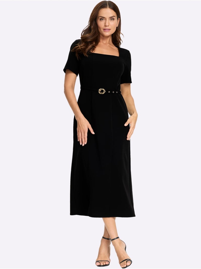 Robe tissée avec ceinture à boucle décorative - taille standard - helline Noir - Kiabi