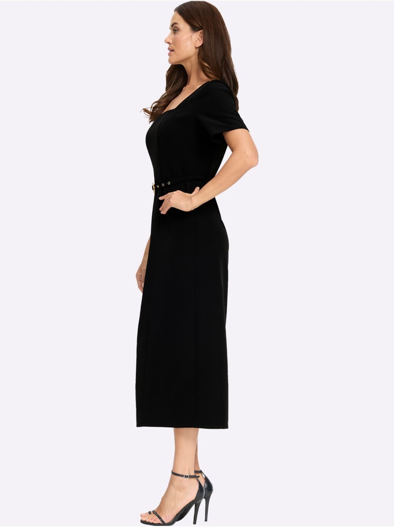 Robe tissée avec ceinture à boucle décorative - taille standard - helline Noir - Kiabi