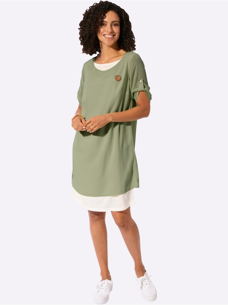 Robe Tissée Coupe Affinante - Taille Standard - Witt Blanc Vert - Kiabi