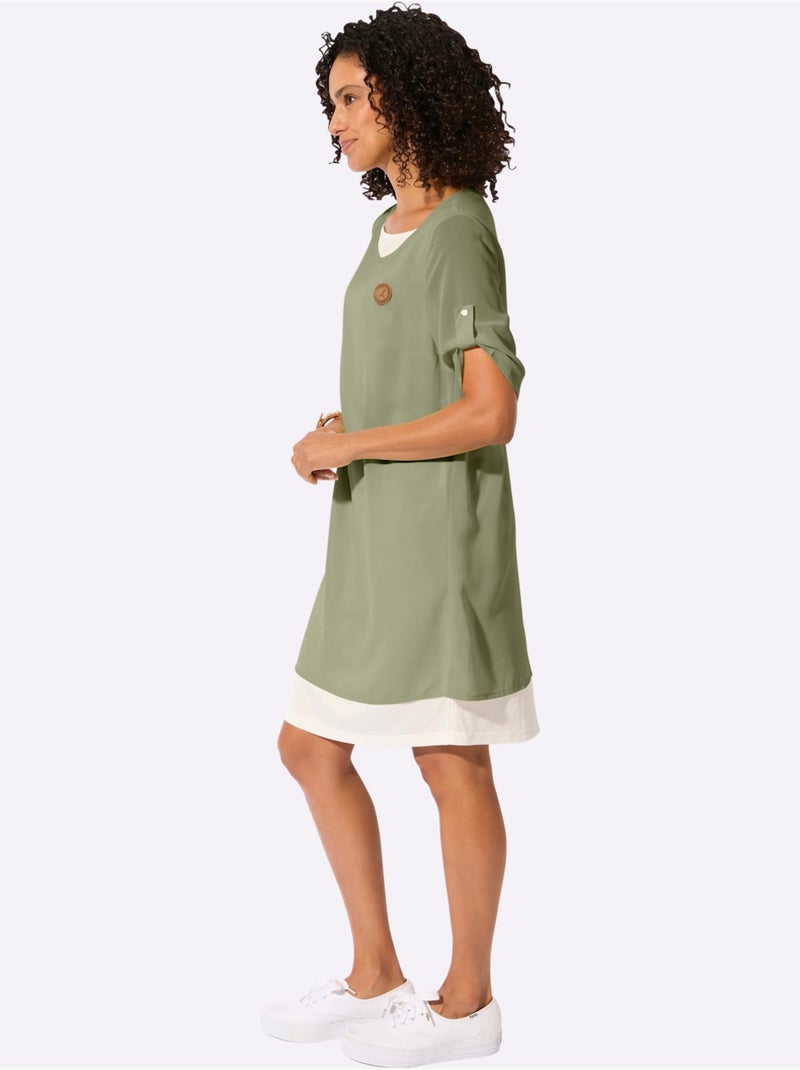 Robe Tissée Coupe Affinante - Taille Standard - Witt Blanc Vert - Kiabi