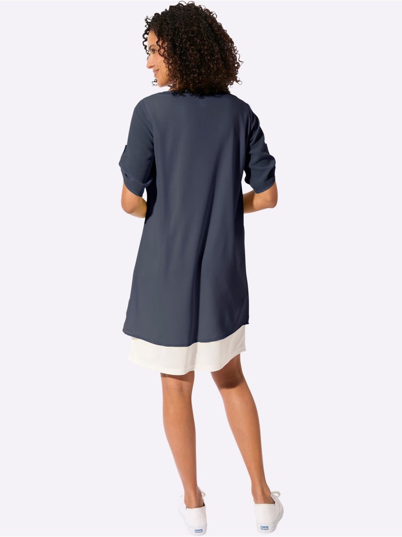 Robe Tissée Coupe Affinante - Taille Standard - Witt Ecru/Marine - Kiabi