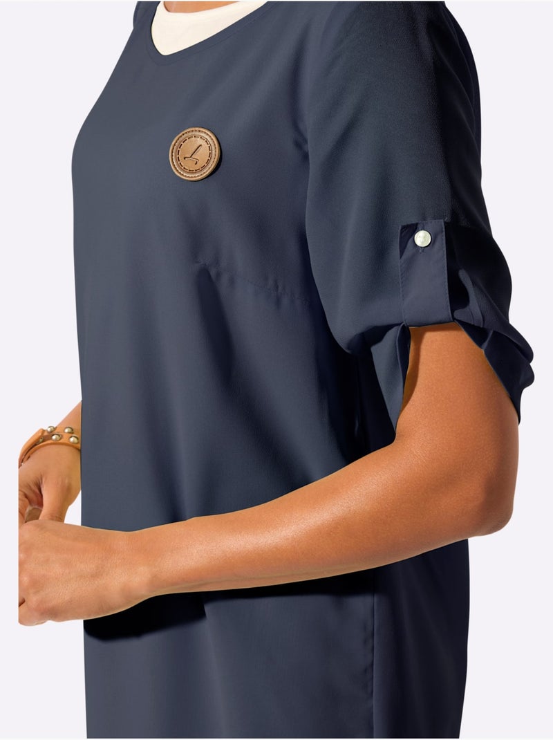 Robe Tissée Coupe Affinante - Taille Standard - Witt Ecru/Marine - Kiabi
