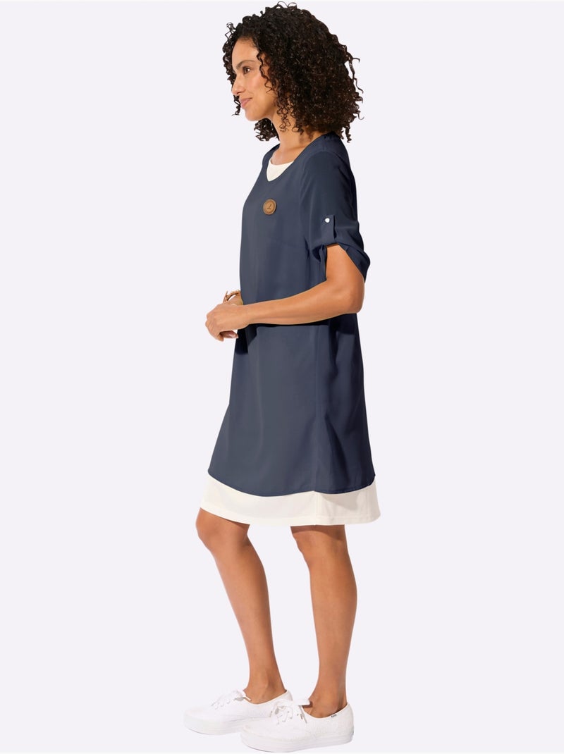 Robe Tissée Coupe Affinante - Taille Standard - Witt Ecru/Marine - Kiabi
