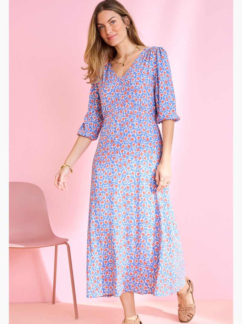 Robe tissu crêpe imprimé tulipes - Damart Bleu - Kiabi