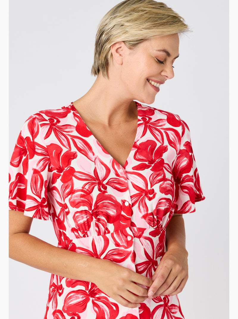 Robe tissu crêpe manches papillon - Damart Rouge - Kiabi