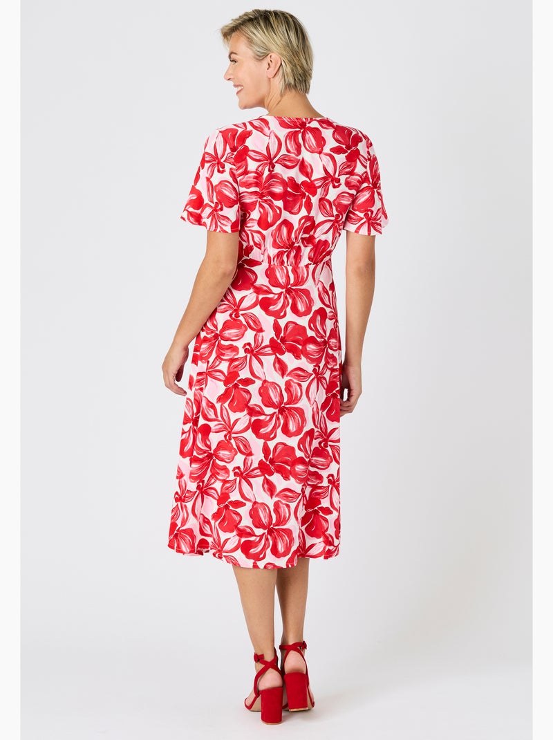 Robe tissu crêpe manches papillon - Damart Rouge - Kiabi