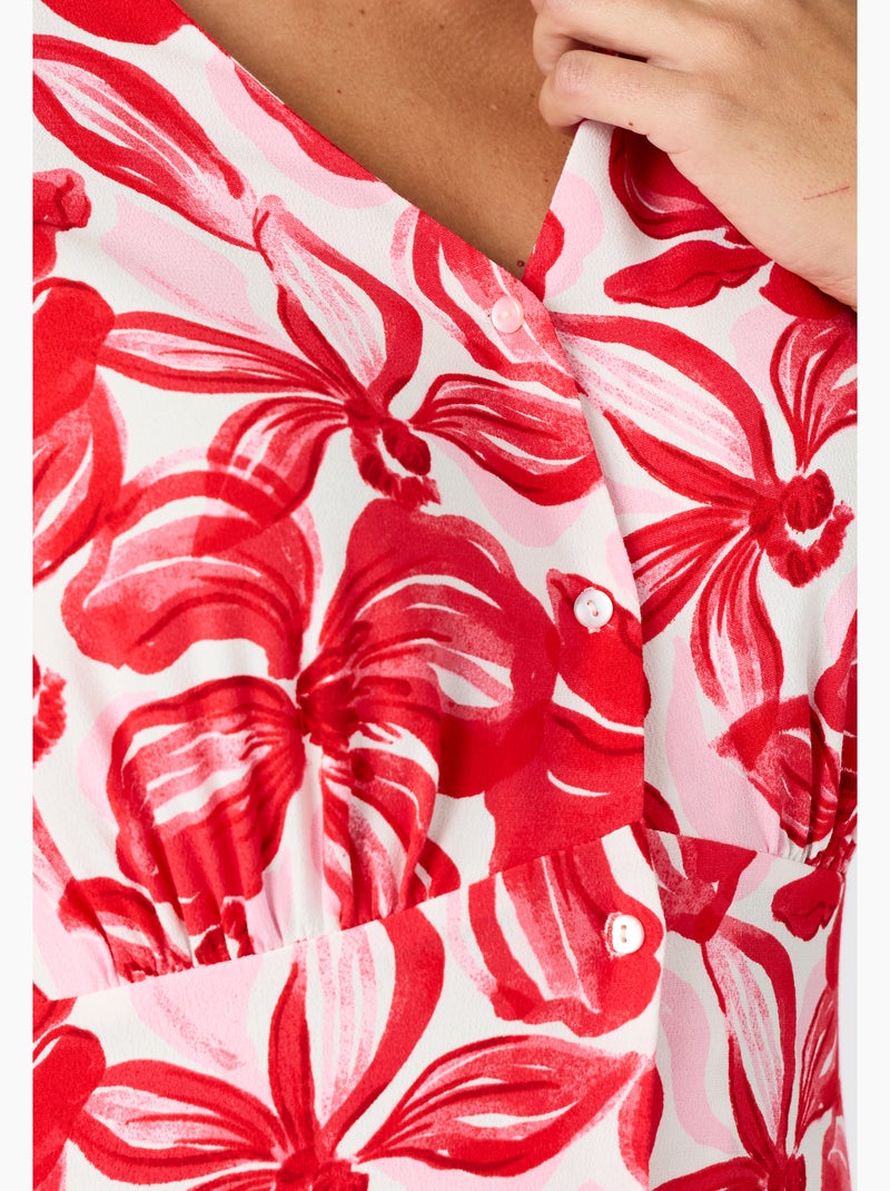 Robe tissu crêpe manches papillon - Damart Rouge - Kiabi