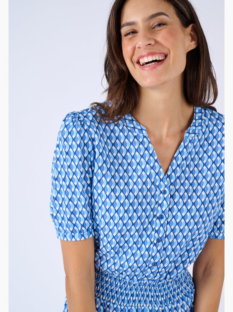 Robe tissu fluide à smocks - Damart Bleu - Kiabi