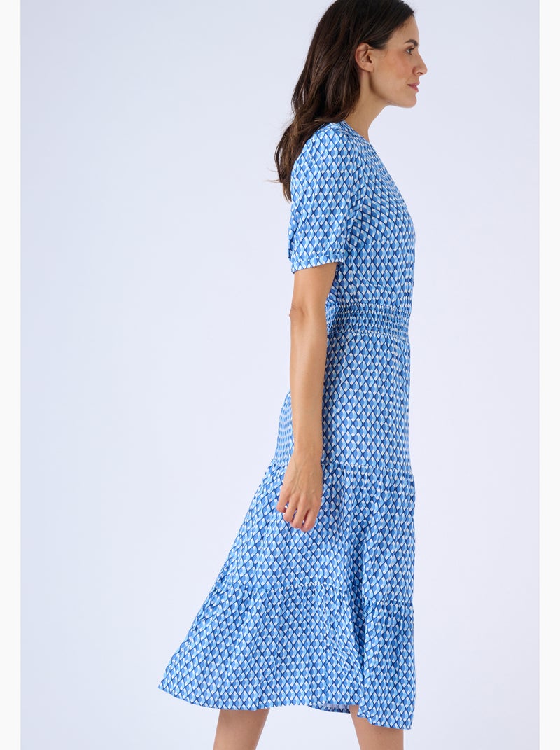 Robe tissu fluide à smocks - Damart Bleu - Kiabi