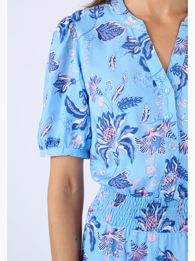 Robe tissu fluide à smocks - Damart Rose - Kiabi