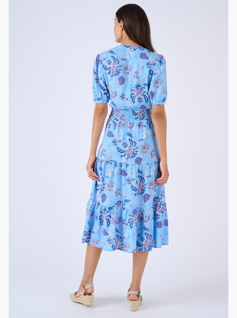 Robe tissu fluide à smocks - Damart Rose - Kiabi
