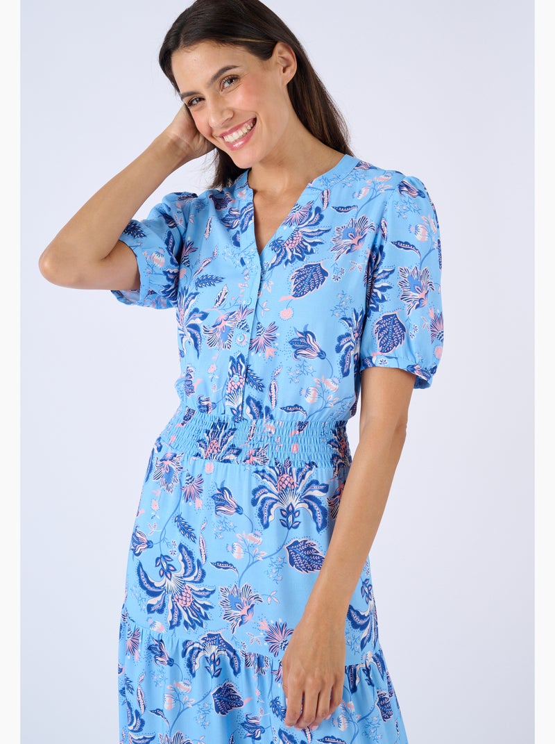 Robe tissu fluide à smocks - Damart Rose - Kiabi