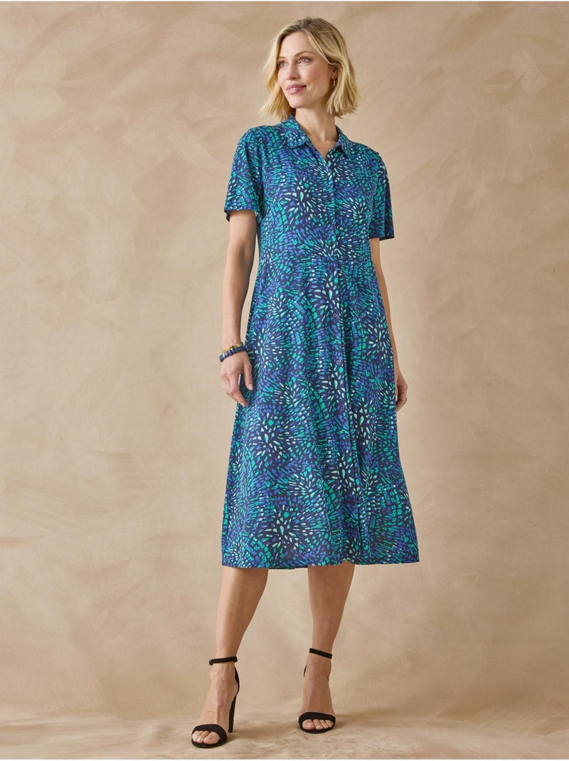 Robe toute boutonnée en maille - DAXON Bleu Vert - Kiabi