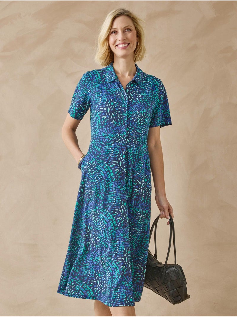 Robe toute boutonnée en maille - DAXON Bleu Vert - Kiabi