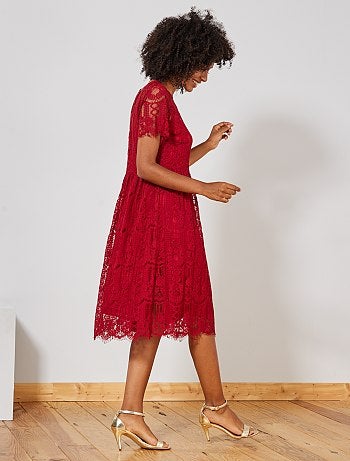 Robe Bleue En Dentelle - Taille ~40-42, Longueur Genou, Style évasé - Occasion Très Bon état