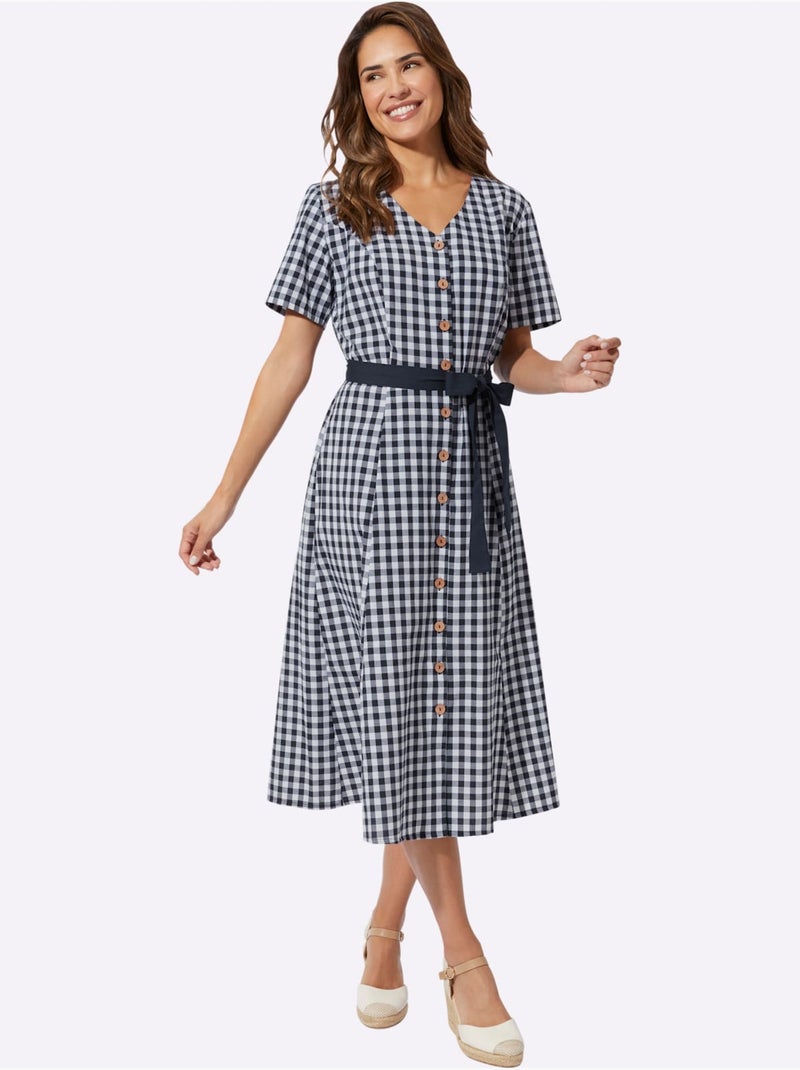 Robe Traditionnelle Livrée Avec La Ceinture à Nouer - Taille Standard - Moda Vilona Bleu Blanc - Kiabi