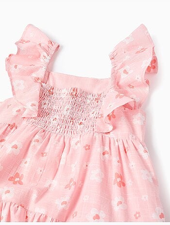 Robe trapèze en coton à motif floral et volants