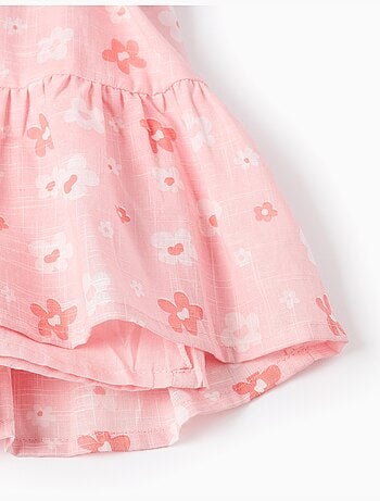 Robe trapèze en coton à motif floral et volants