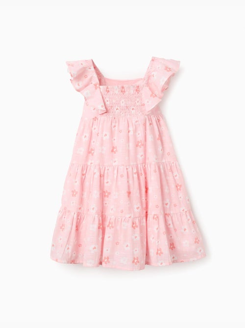 Robe trapèze en coton à motif floral et volants - Kiabi