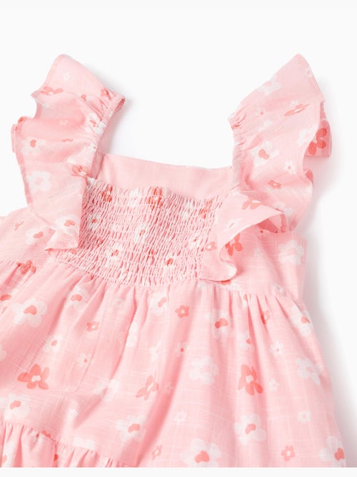 Robe trapèze en coton à motif floral et volants - Kiabi