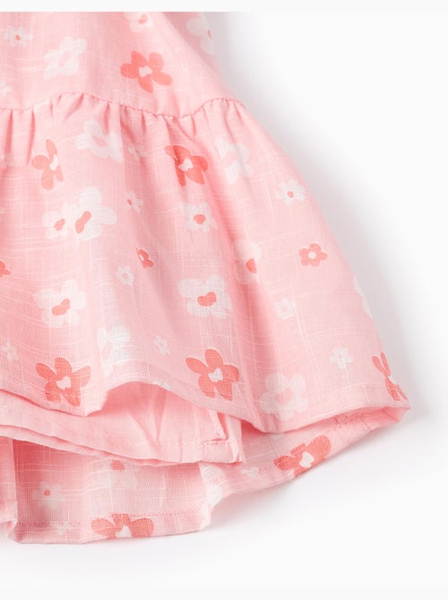Robe trapèze en coton à motif floral et volants - Kiabi