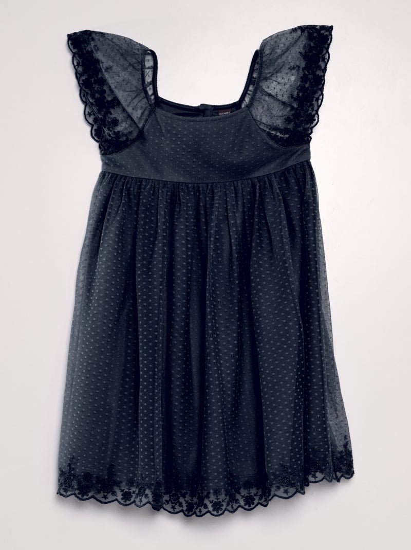 Robe trapèze en tulle plumetis bleu marine - Kiabi