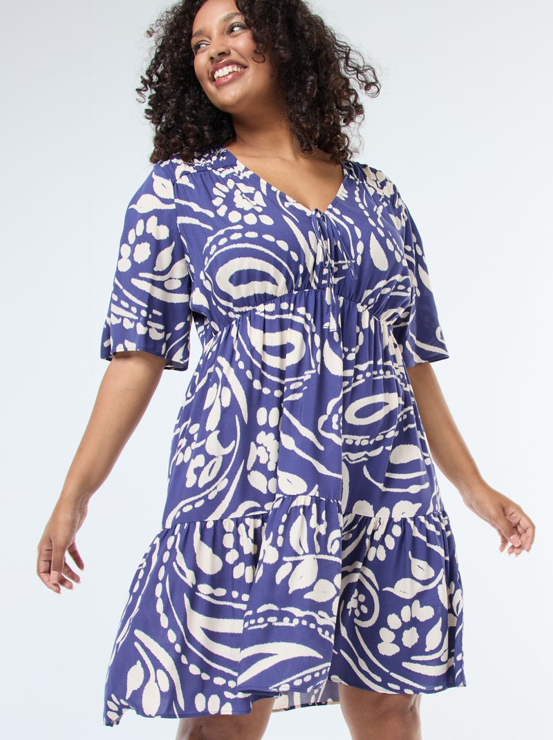 Robe trapèze imprimé à base volantée Bleu - Kiabi