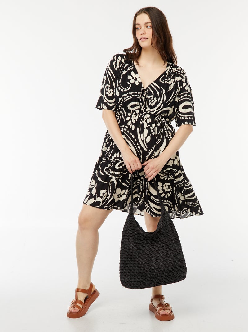 Robe trapèze imprimé à base volantée Noir - Kiabi