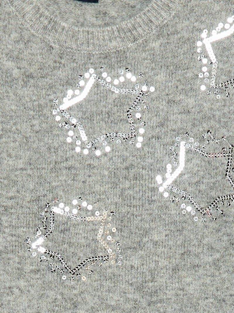 Robe tricot avec étoiles en sequins Gris - Kiabi