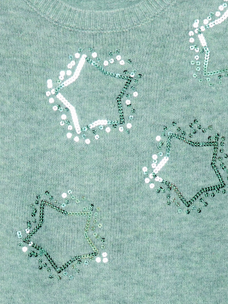 Robe tricot avec étoiles en sequins Vert - Kiabi