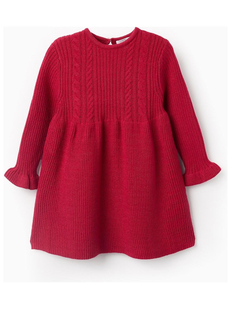 Robe tricot côtelé, poignets à volants NOËL Rouge - Kiabi