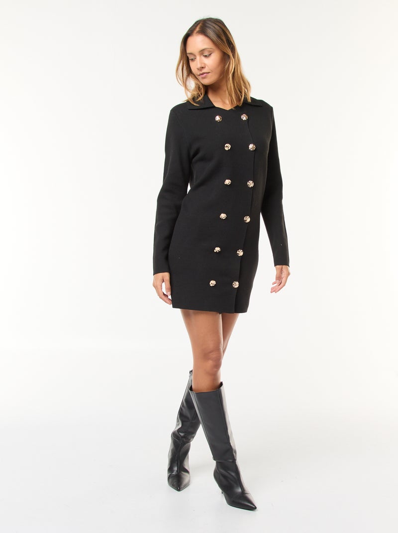 Robe tricot ottoman double boutonnage Noir - Kiabi