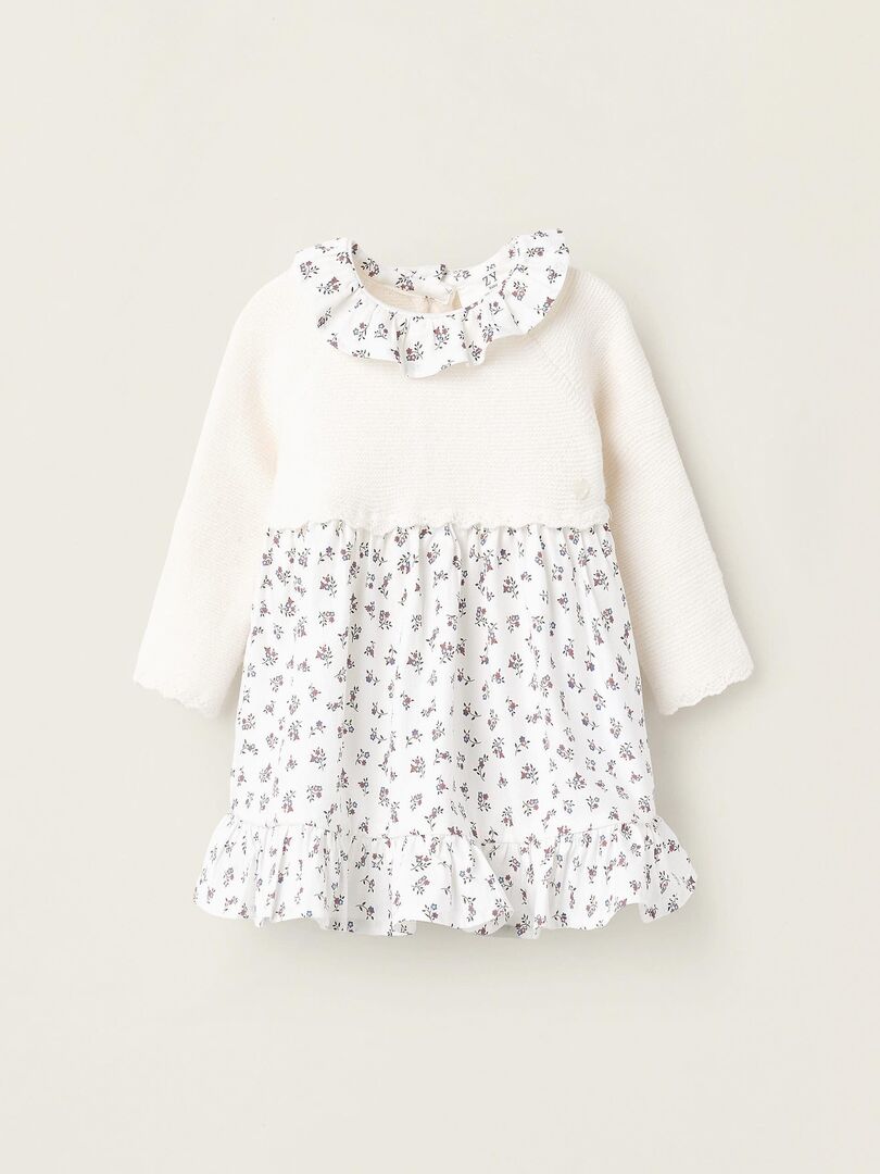 Robe tricoté, fleuri, à volants NOVEAUX NATURE Blanc - Kiabi