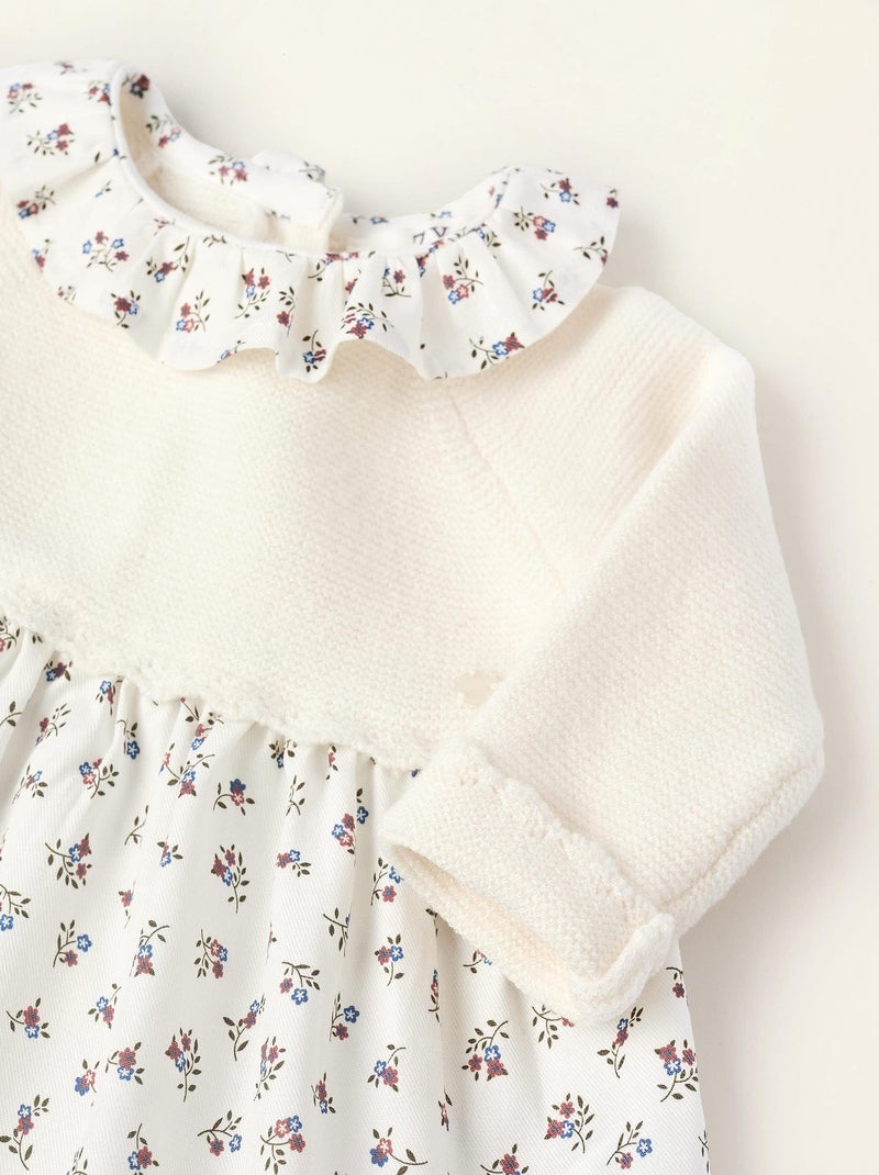 Robe tricoté, fleuri, à volants NOVEAUX NATURE Blanc - Kiabi