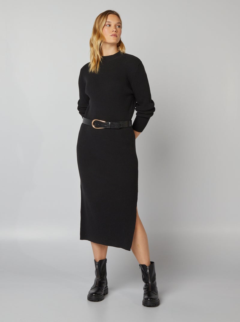 Robe tube en maille côtelée noir - Kiabi