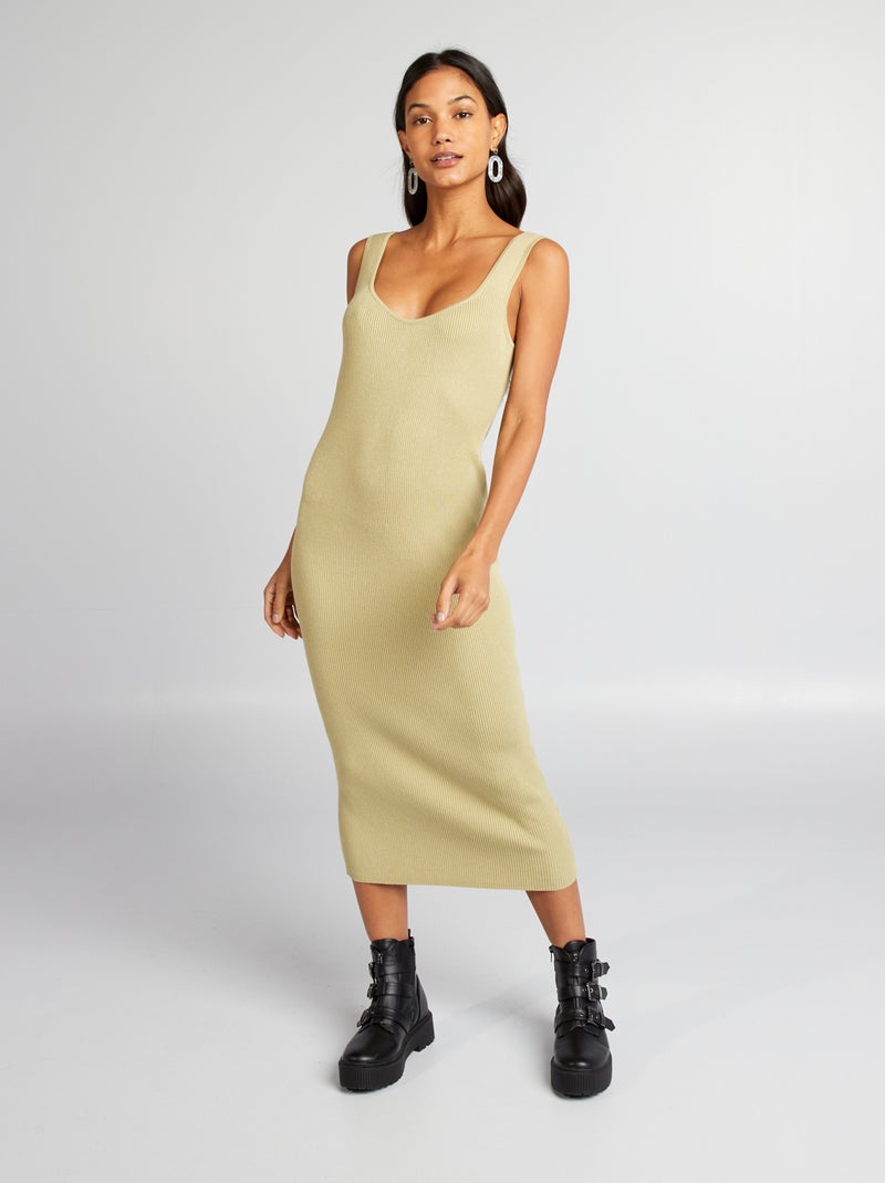 Robe tube midi en maille côtelée Kaki - Kiabi