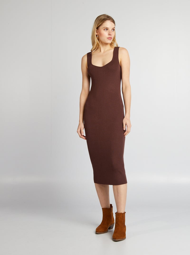 Robe tube midi en maille côtelée Marron - Kiabi