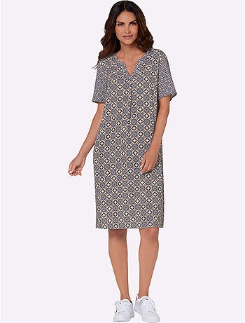 Robe tunique à col en V et manches courtes motif géométrique - Taille standard - Witt