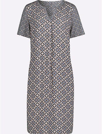 Robe tunique à col en V et manches courtes motif géométrique - Taille standard - Witt