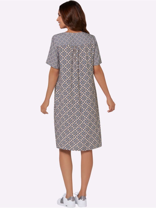 Robe tunique à col en V et manches courtes motif géométrique - Taille standard - Witt - Kiabi