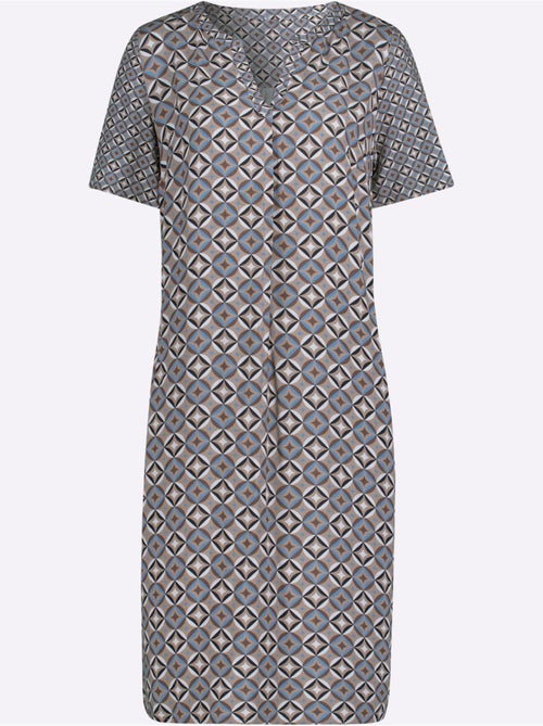 Robe tunique à col en V et manches courtes motif géométrique - Taille standard - Witt - Kiabi