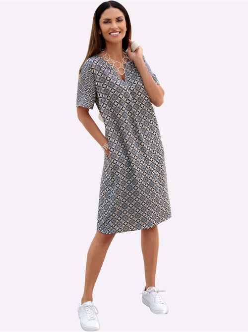 Robe tunique à col en V et manches courtes motif géométrique - Taille standard - Witt - Kiabi