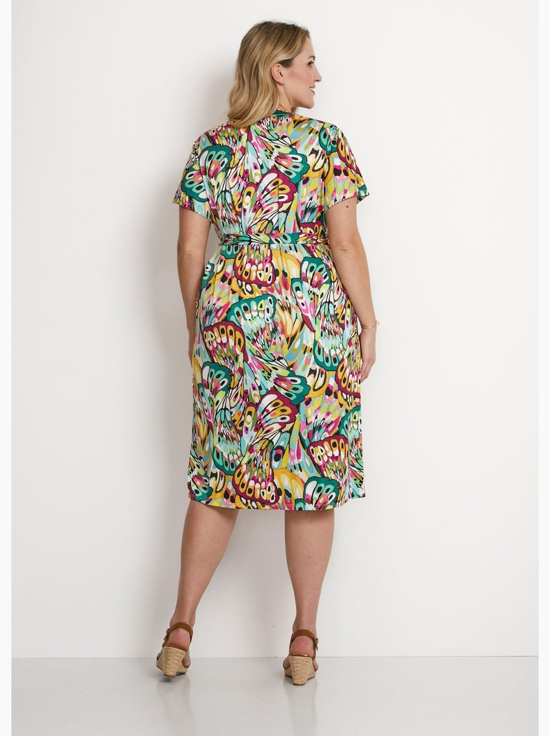 Robe-tunique col V courte imprimée Vert - Kiabi